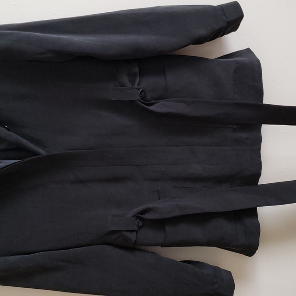 Design by Pat Argenti 100% silk black blazer jacket waist tie, split hem vintage - Picture 3 of 10